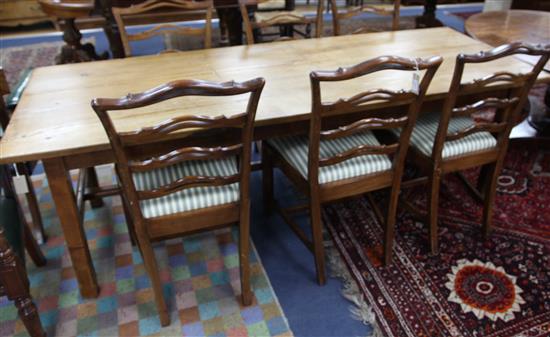 A 19th century French fruitwood farmhouse dining table, fitted slide, L.224cm